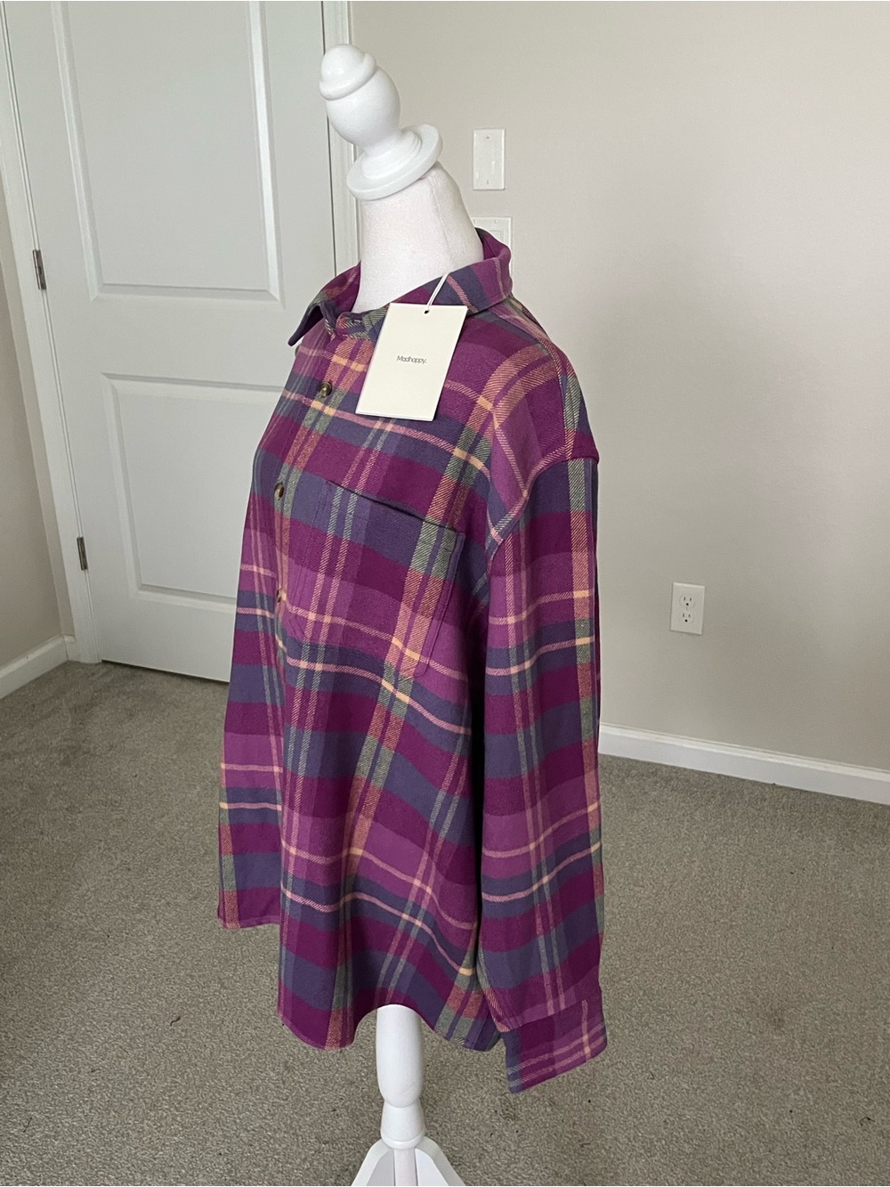 NWT Madhappy Wool Purple Plaid Buttondown Shirt Size Large (May Fit Up To XXL) - Picture 3 of 12